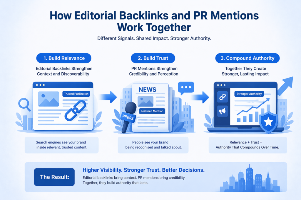 How editorial backlinks and PR mentions work together to strengthen authority
