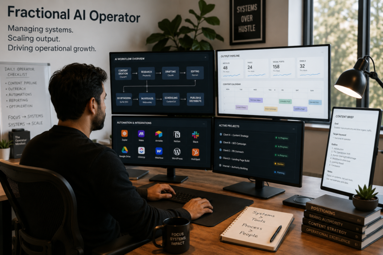 Fractional AI Operator managing AI workflows and remote agency systems in 2026